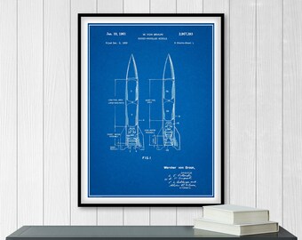 1959 Wernher Von Braun Rocket Propelled Missile Patent Print, Space Art, Aerospace Engineer, Rocket Patent, Rocket Design, Rocketry Gift