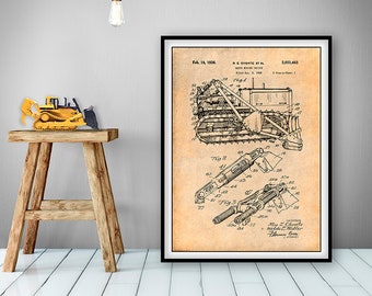1932 Earth Moving Bulldozer Patent Print, Operator Gift, Construction Art, Operating Engineers Gift, Heavy Equipment, Caterpillar, Dozer