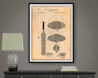 1890 Cricket Bat Patent Print, Cricket Decor, Cricket Wall Art, Cricket Gift, Cricketer Gift, Batsmen Gift, Bowler Gift, Cricket Fan, Wicket