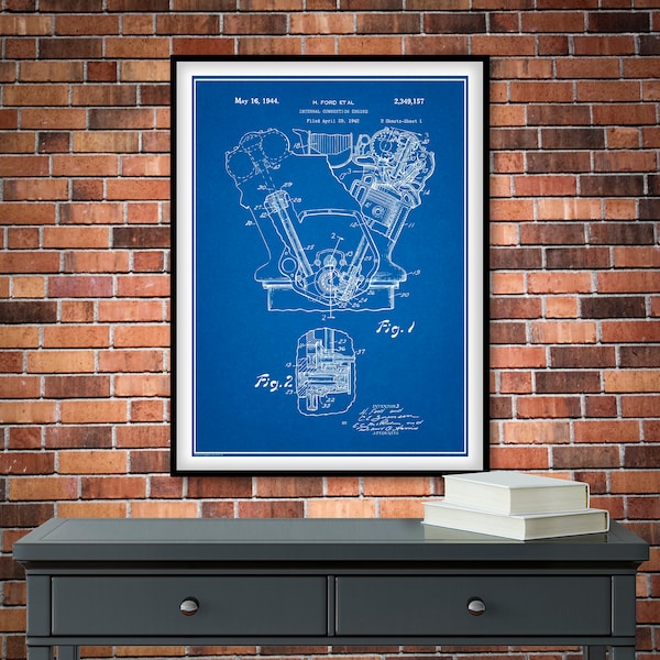 1942 Henry Ford Internal Combustion Engine, Patent Poster, Auto Art, Tank Engine, Ford Motor, Henry Ford, Mechanic Gift, WW2