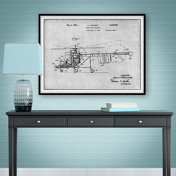 1940 Sikorsky Helicopter Patent, Aviation Art, Helicopter Decor, Pilot Gift, Aviator Gift, Helicopter Art, Helicopter Pilot Gift