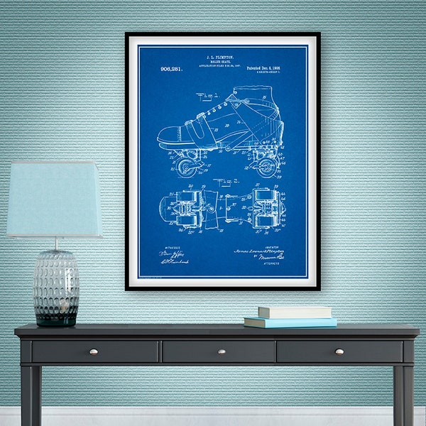 1907 Roller Skate Patent Print, Roller Skate Decor, Roller Skating Art, Roller Skating Gift, Roller Rink Decor, Roller Derby Gift, Sports