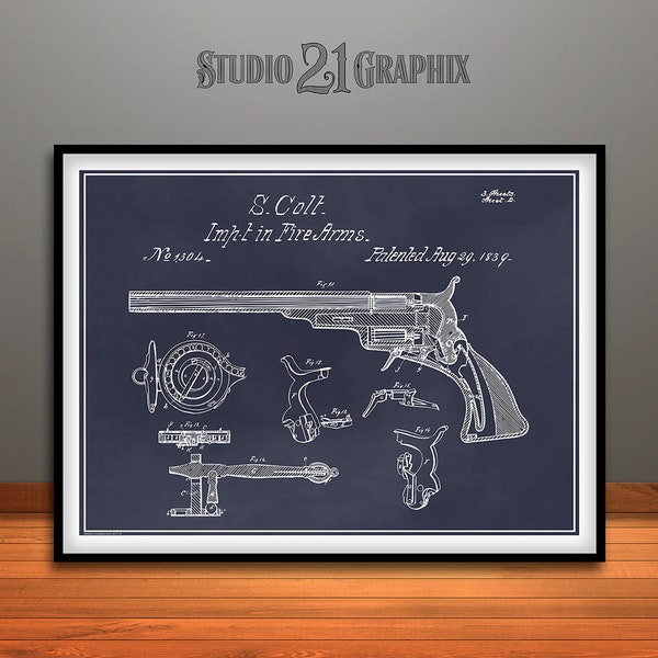 1839 Samuel Colt Paterson Revolver Patent Print, Holster Model, Pistol, Firearm, Police Gift, Gun Enthusiast, Gun Art, Military Gift, Gun