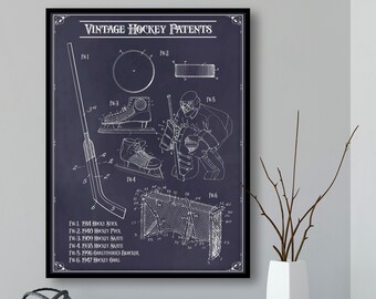 Vintage Hockey Patents Poster, Hockey Wall Art Boys Room Decor