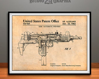 Official UZI Submachine Gun US Patent Art Print Original Firearm Uziel Gal 496