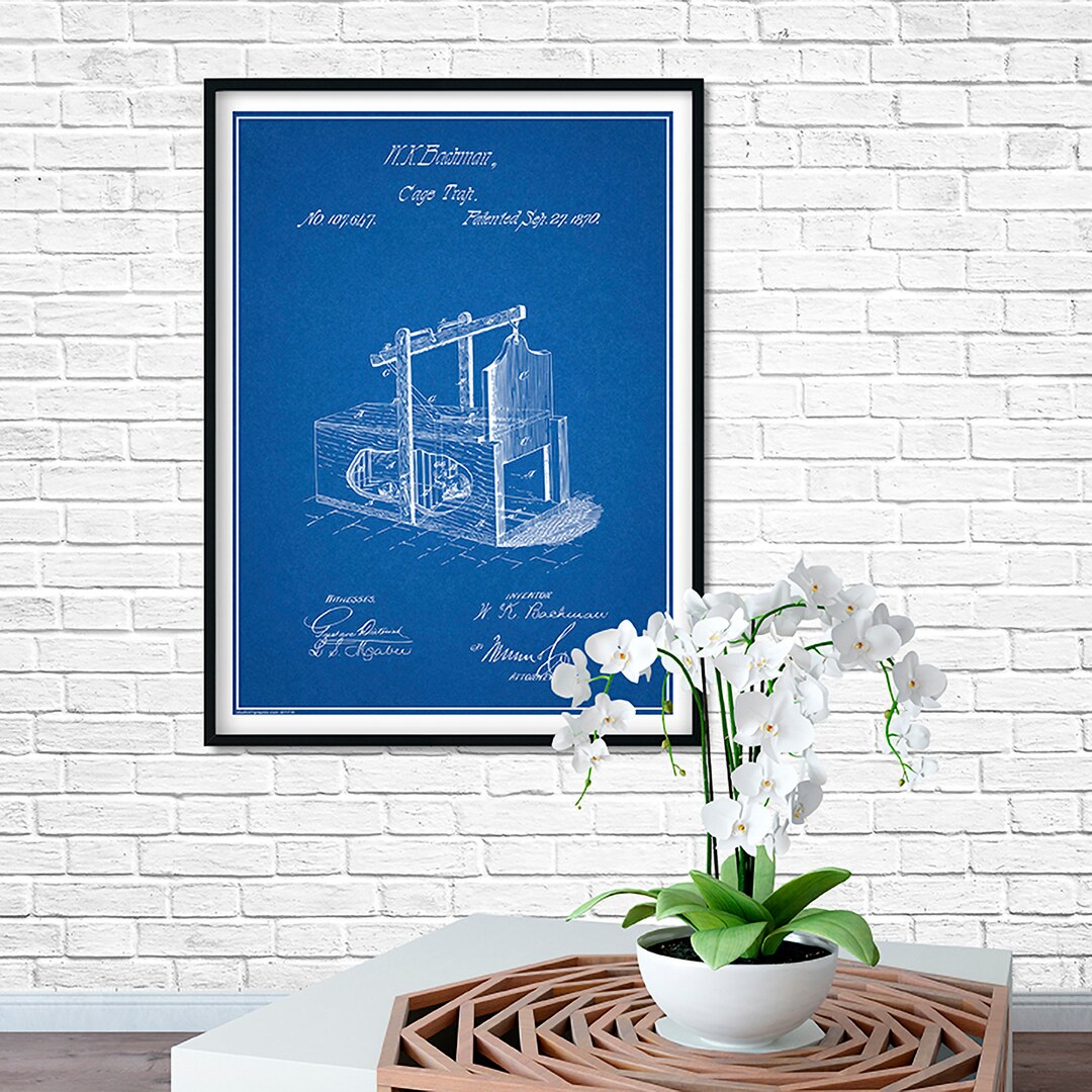 1870 Mouse Trap Patent Print, Rat Trap, Rodent Catcher, Cage Trap, Exterminator Art