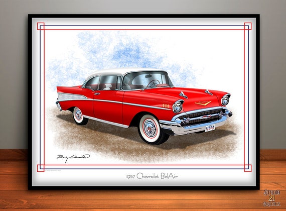 Chevrolet Bel Air 1957 Classic Car Cutout Sign Chevy Garage Decor 24 x 10