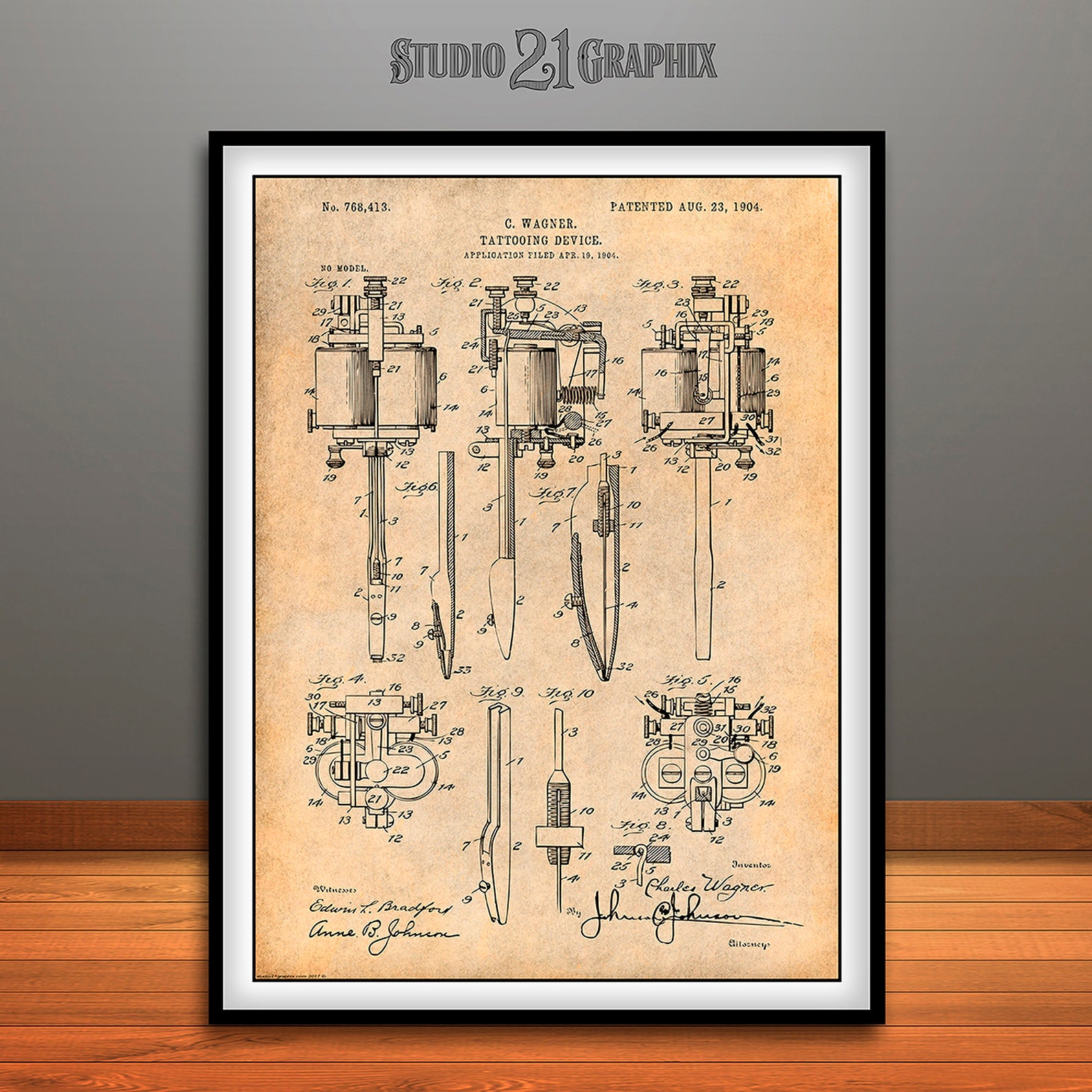 1904 Wagner Tattoo Machine Patent Print Tattoo Patent Tattoo Etsy