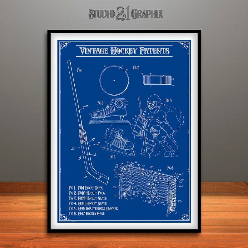 Vintage Hockey Patents Poster, Hockey Wall Art Boys Room Decor image 3