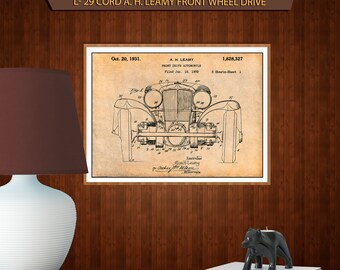 1930 L- 29 Cord Front Drive Automobile Patent Print - UNFRAMED