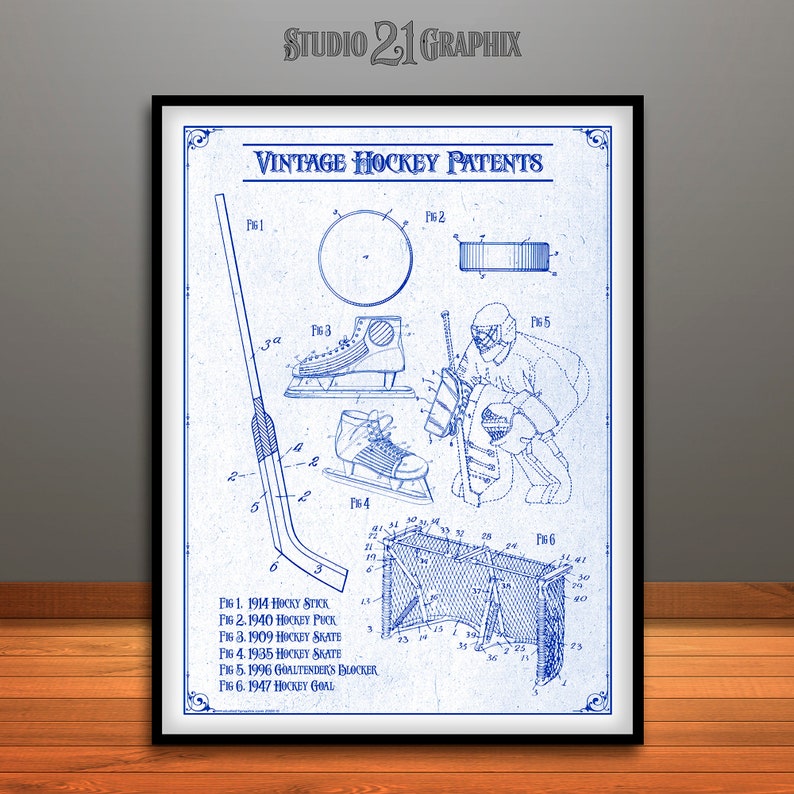 Vintage Hockey Patents Poster, Hockey Wall Art Boys Room Decor image 4