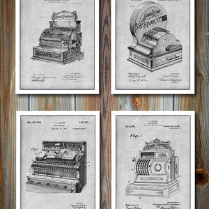 Cash Register Set of 4 Patent Prints Cashier Gift Office | Etsy