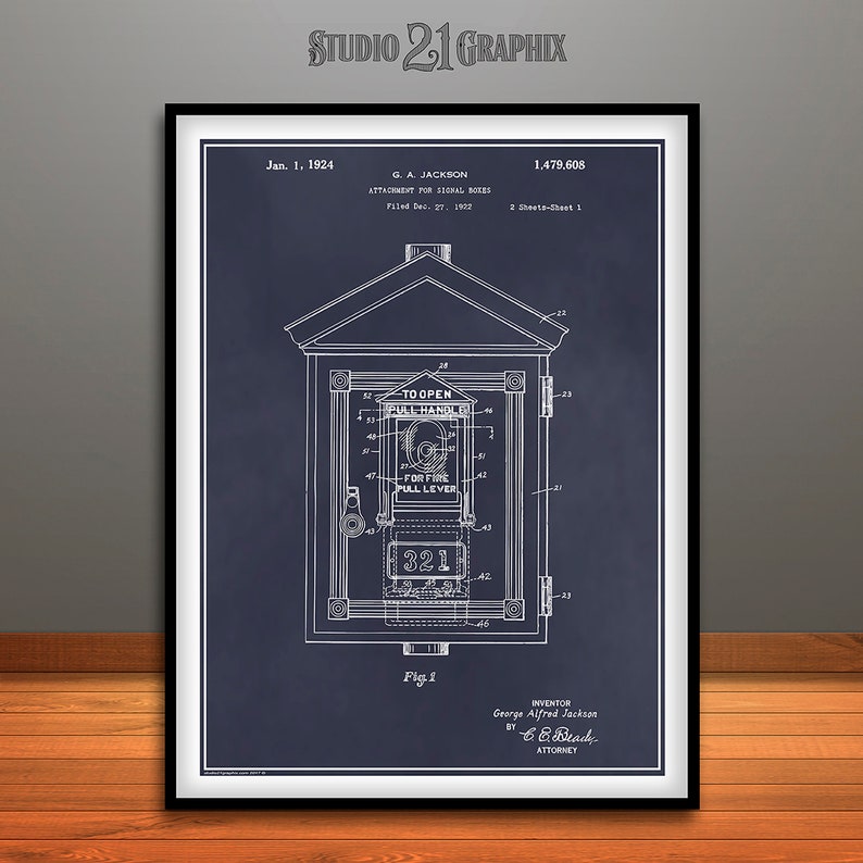 thumbnail image 2 of Fire Signal Box Official US Patent Art Print - 8.5x11 Vintage Antique Firefighter Decor (Patent 449) 2 of 6