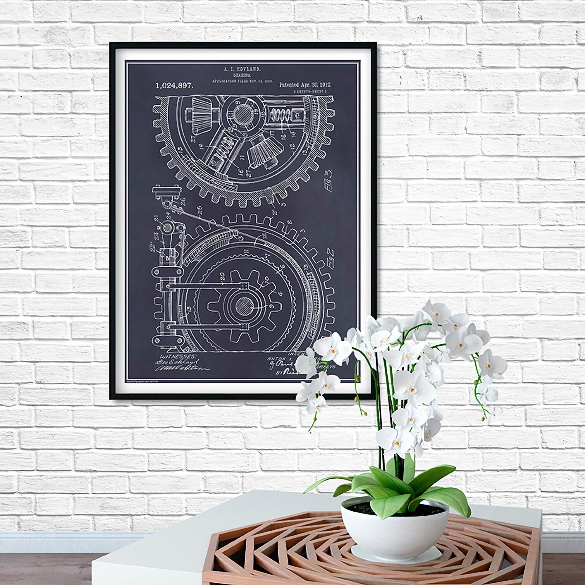 1910 Gearing Patent Print, Industrial Decor, Mechanic Gift, Dad Gift, Garage Decor, Gears Art, Industrial Art, Mechanical Art