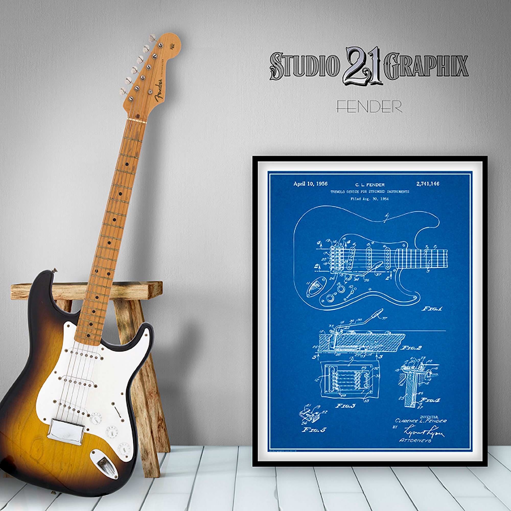 1954 Fender Stratocaster Guitar Patent Print Etsy Ireland