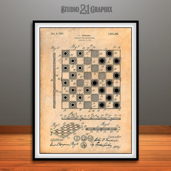 Checkers Board Poster Print Chess Player Gift Gaming Decor Chess Club Art