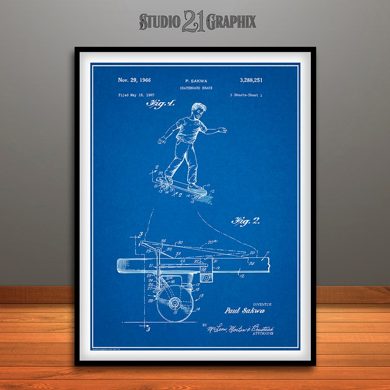 1965 Skateboard Brake Patent Print blueprint