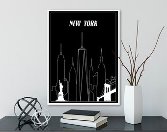 New York City Minimalism Skyline Art Print, Wall Art, Travel decor
