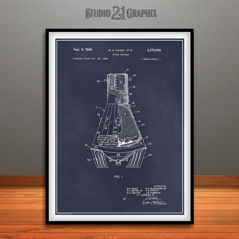 1966 Gemini Space Capsule Patent Print Astronaut Art NASA - Etsy