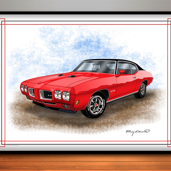 1970 Pontiac GTO Muscle Car Art Print, Vintage Pontiac, Mechanic Gift, Boys Room, Garage Art, Automotive Art, Mancave Art, Classic Car Art