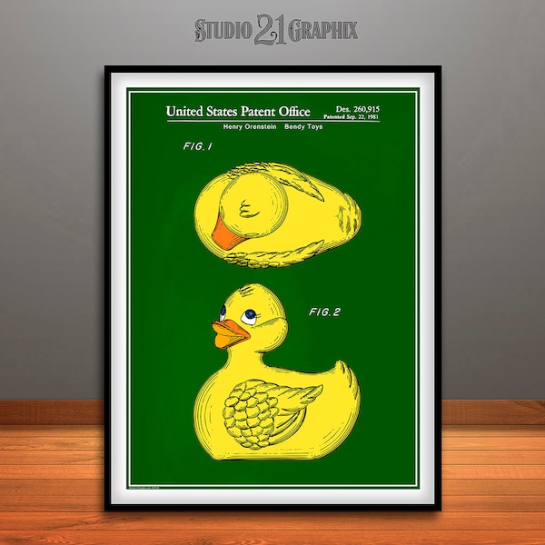 1981 Rubber Ducky Colorized Patent Print, Nursery Wall Art, Kids Room Art, Child's Room Art, Rubber Duck, Bathroom Decor, Bathtub Toys