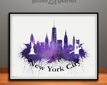 New York City Skyline Art Print, Wall Art, Travel decor, New York Watercolor, New York City Art, New York City Gift, Home Decor, Travel Gift