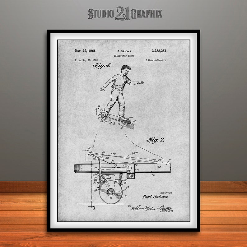 1965 Skateboard Brake Patent Print gray