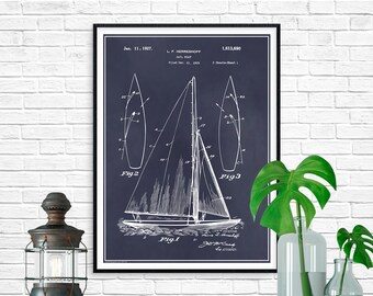 1927 Herreshoff Sail Boat Patent Print, Art nautique, Décor nautique, Cadeaux de navigation, Art de bateau, Décor de bateau, Art de la voile, Voile, Art du navire