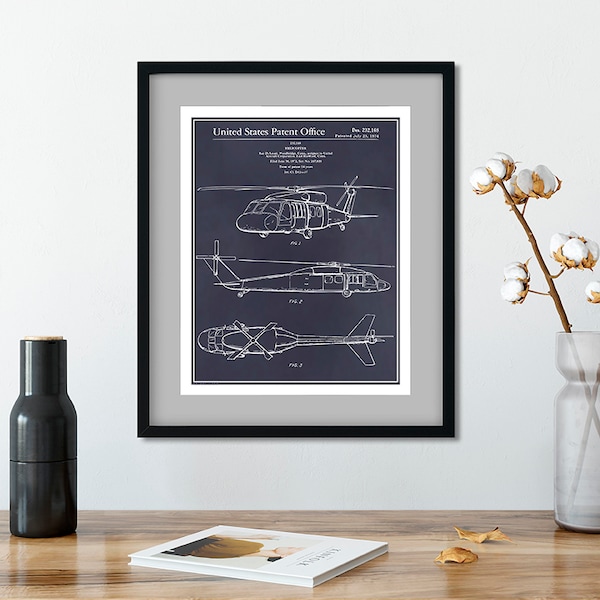 1972 Sikorsky UH-60 Black Hawk Patent, Aviation Art, Helicopter Decor, Aviator Gift, Helicopter Art