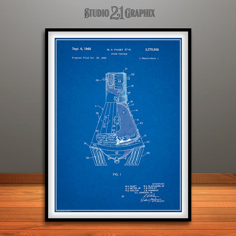 1966 Gemini Space Capsule Patent Print Astronaut Art NASA - Etsy