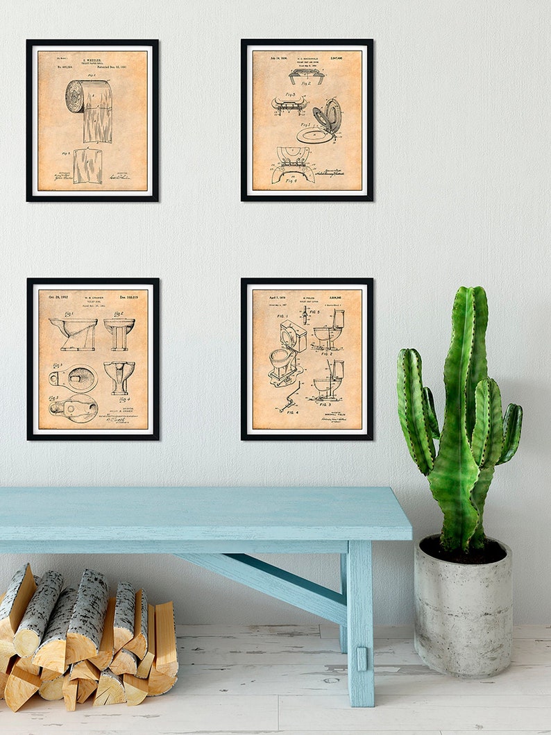 Toilette Erfindungen Patent Drucke Set von 4 Badezimmer | Etsy