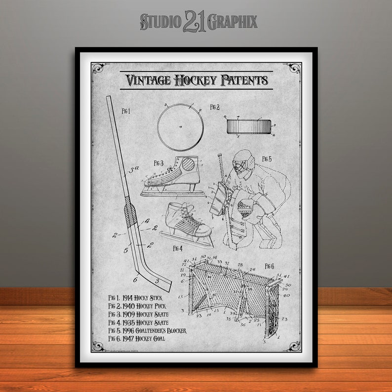Vintage Hockey Patents Poster, Hockey Wall Art Boys Room Decor image 5