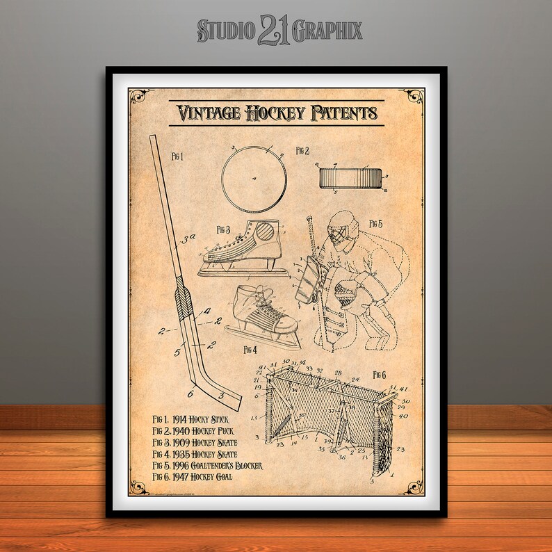 Vintage Hockey Patents Poster, Hockey Wall Art Boys Room Decor image 2