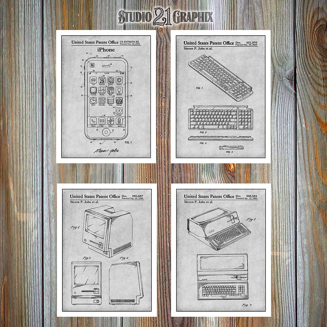 Patented Computer Apple Steve Jobs Apple Set of 4 Patent Prints, Tech Gift, Macintosh, Iphone ...
