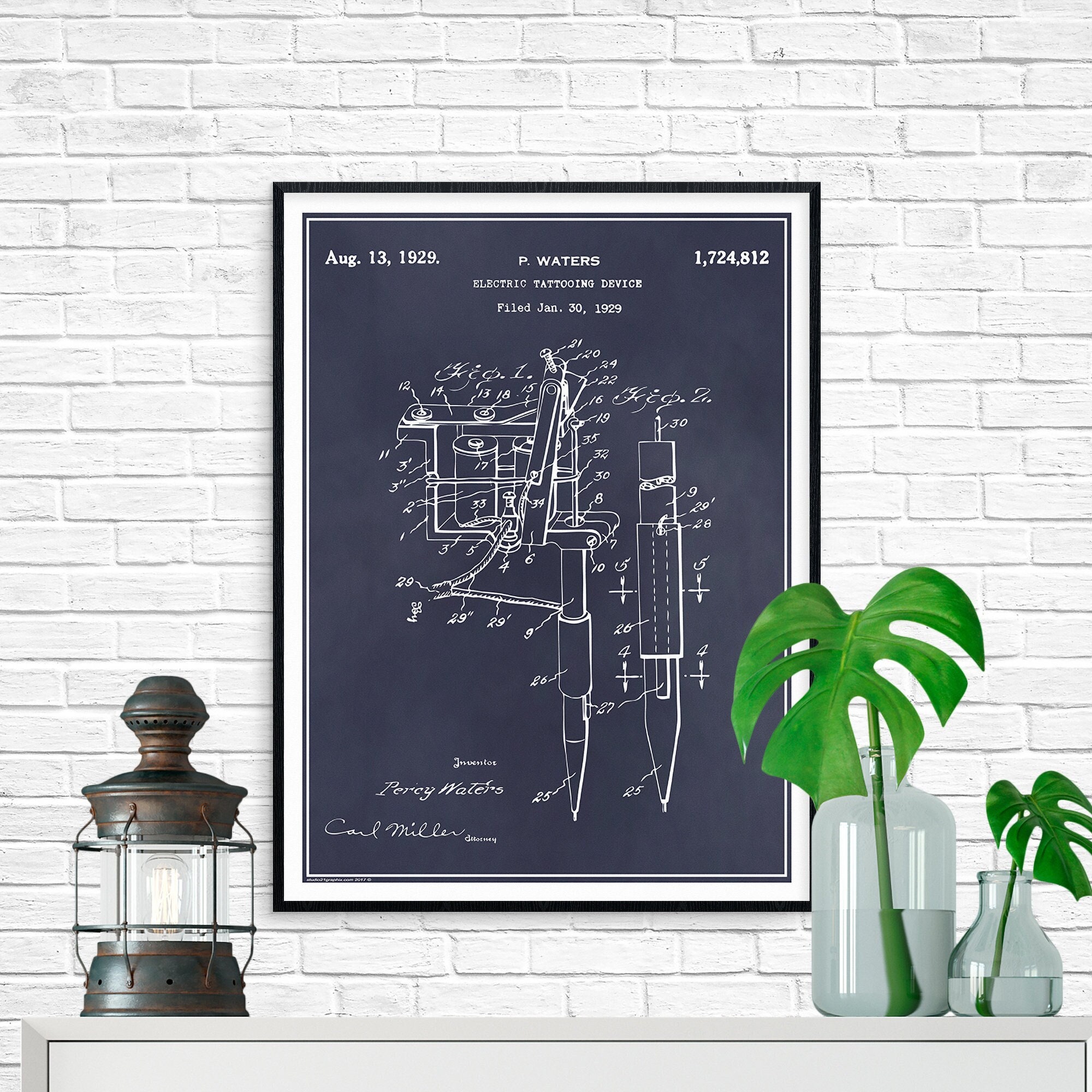 1929 Electric Tattooing Device Patent Print, Tattoo Patent