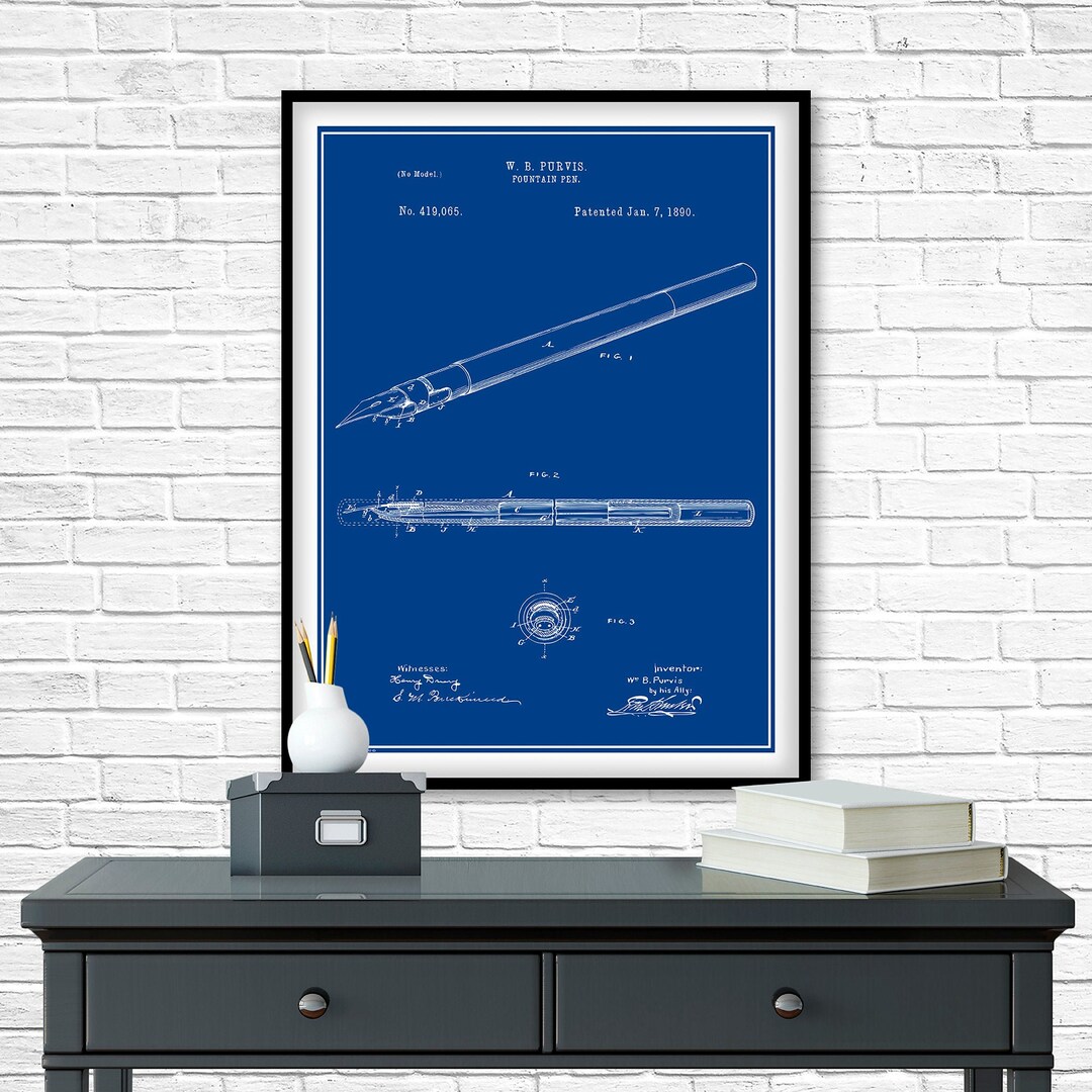 1890 W. B. Purvis Fountain Pen Patent Print, African American Inventor