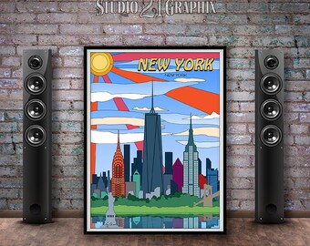 Impression POP-ART de New York City, décor de voyage, aquarelle de New York City, Art de New York, cadeau de New York City, The Big Apple Art