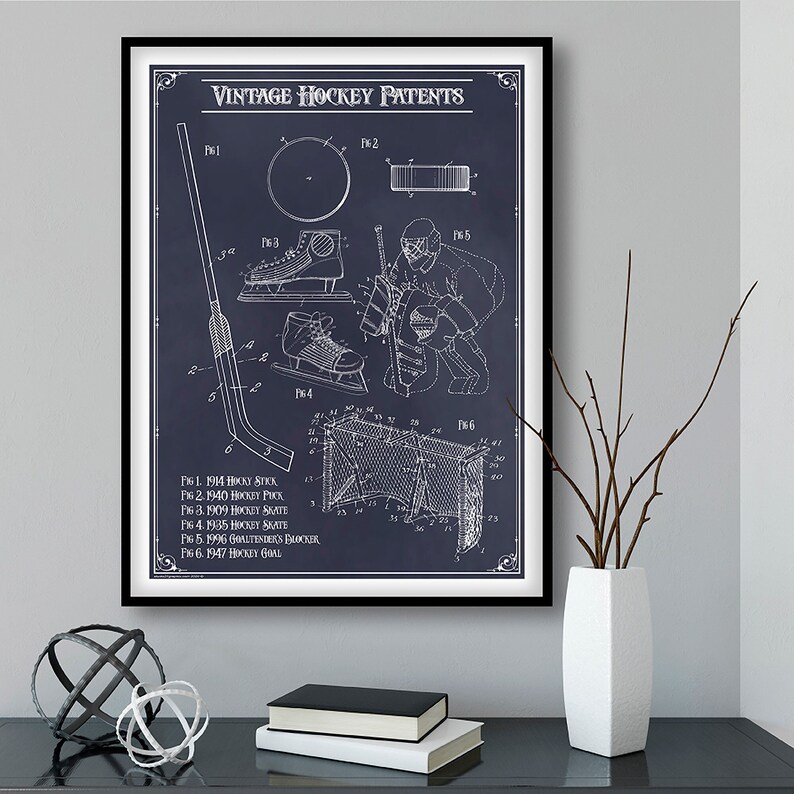 Vintage Hockey Patents Poster, Hockey Wall Art Boys Room Decor image 1