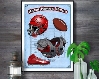 Custom Football Art Print, Boys Playroom Decor, Touchdown Poster