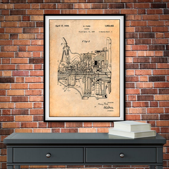 1930 Henry Ford Clutch Patent Poster Auto Art Ford Motor Etsy