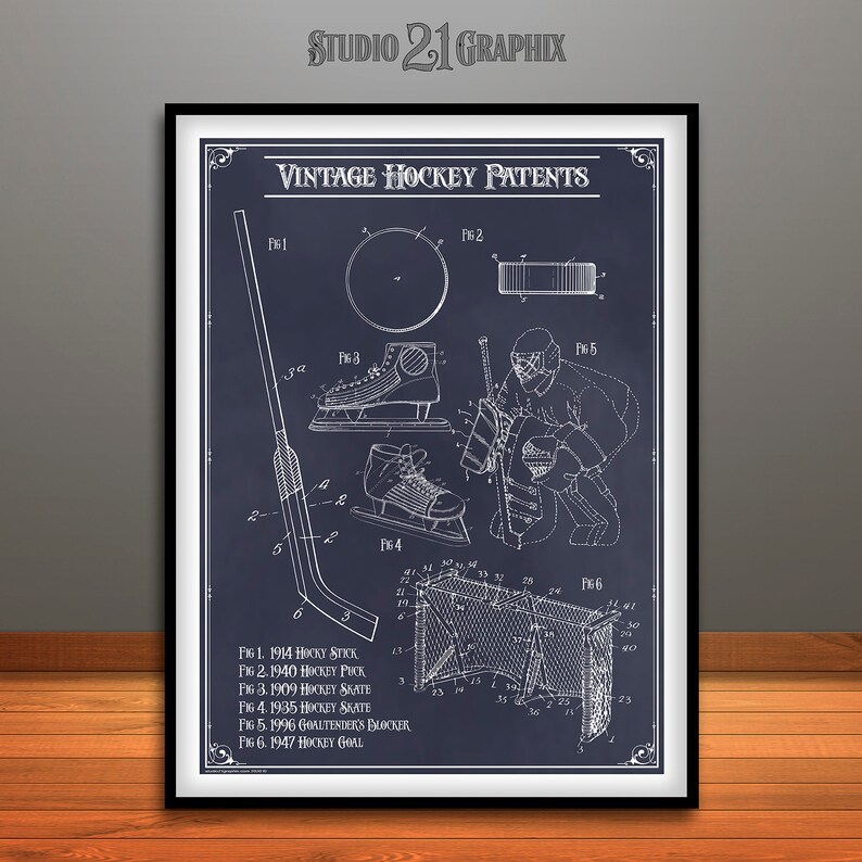 Vintage Hockey Patents Poster, Hockey Wall Art Boys Room Decor image 6