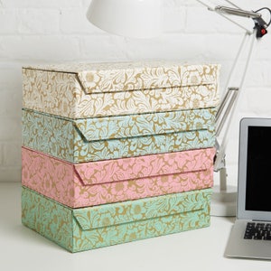 Recycled Gold Floral Print A4 Storage Box - covered in beautiful hand made Cotton Paper