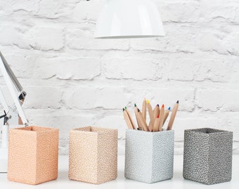 Recycled Starburst Dots Print Pen Pot - covered in beautiful hand made Cotton Paper