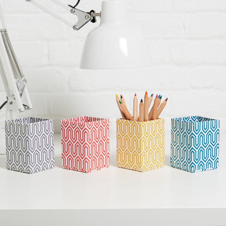 Recycled Geometric Print Pen Pot covered in beautiful hand made Cotton Paper image 1