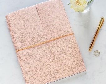 Blush Pink Recycled Starburst Dots A4 Notebook - hand made Cotton Paper cover and Recycled Notepad