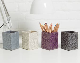 Recycled Gold and Pewter Paisley Pen Pot - covered in beautiful hand made Cotton Paper