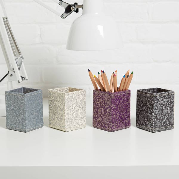 Recycled Gold and Pewter Paisley Pen Pot - covered in beautiful hand made Cotton Paper