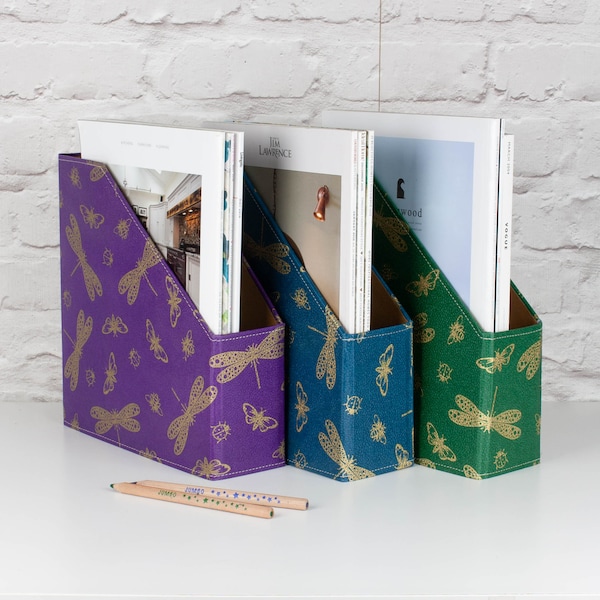 Recycled Moody Hues Insects Magazine File Holder - covered in beautiful hand made Cotton Paper