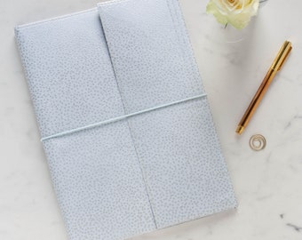 Pale Silver Recycled Starburst Dots A4 Notebook - hand made Cotton Paper cover and Recycled Notepad