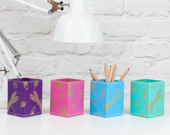 Recycled Jewel Insects Pen Pot - covered in beautiful hand made Cotton Paper